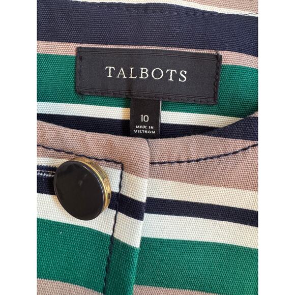 Talbots 10 Cropped Striped Jacket Blazer Work Career Office Navy Green Classy - Picture 2 of 9